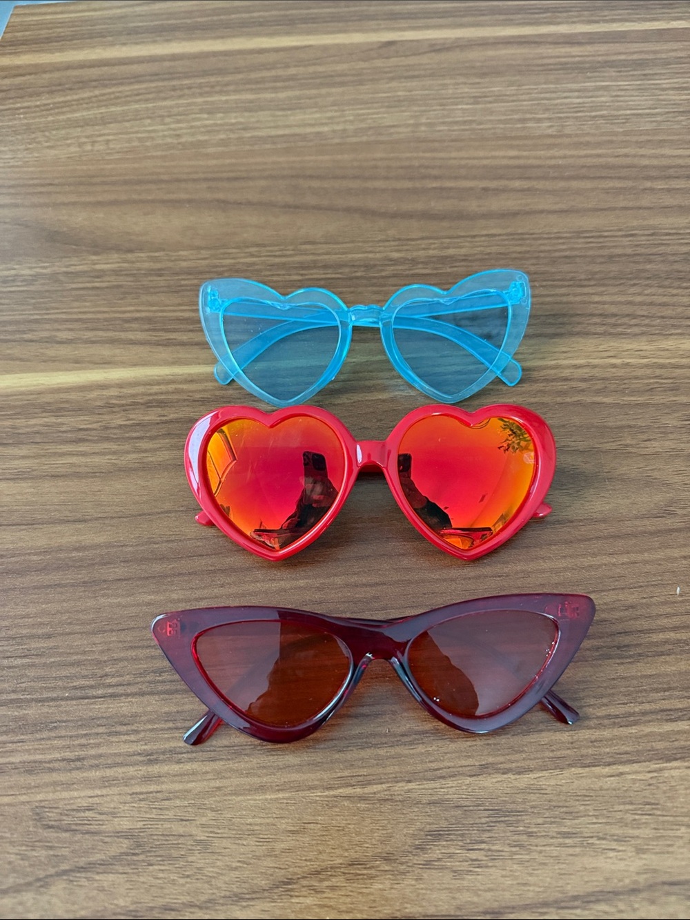 Heart & Cat-Eye Sunglasses Set - Blue, Red, Burgundy